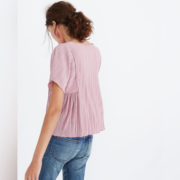 Madewell Texture And Thread Micropleat Top short sleeve Sz XXS Light Dusty Pink - Picture 2 of 13